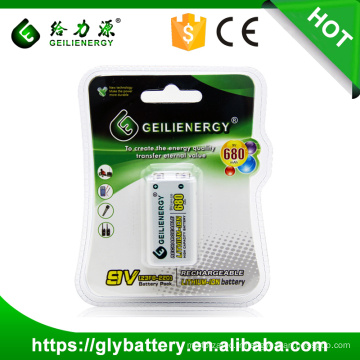 Batterie rechargeable au lithium de la capacité 680mah 9V de fabricant de Geilienergy grande capacité fabriquée en Chine